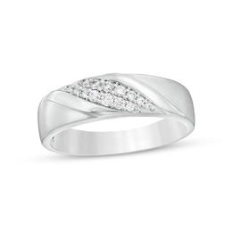 Men's 0.20 CT. T.W. Diamond Double Slant Wedding Band in 10K White Gold