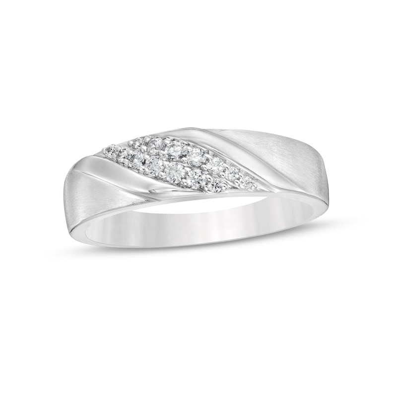 Ladies' 0.15 CT. T.W. Diamond Double Slant Wedding Band in 10K White Gold|Peoples Jewellers