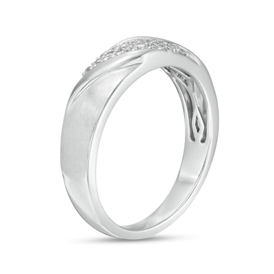 Ladies' 0.15 CT. T.W. Diamond Double Slant Wedding Band in 10K White Gold