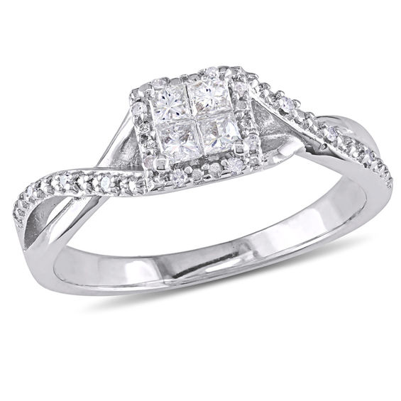 0.27 CT. T.W. Quad Princess-Cut Diamond Frame Twist Shank Promise Ring in Sterling Silver