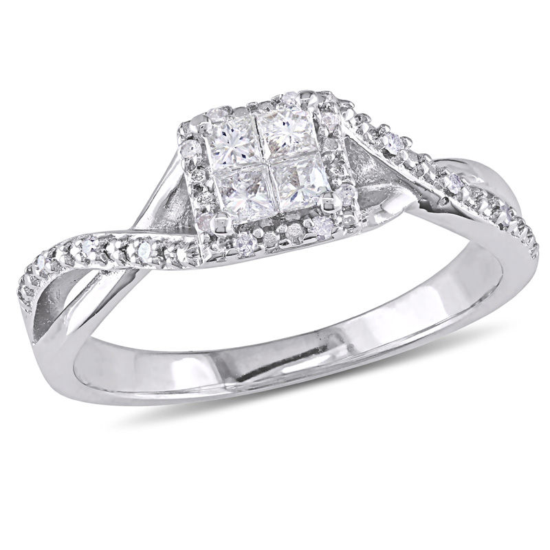 0.27 CT. T.W. Quad Princess-Cut Diamond Frame Twist Shank Promise Ring in Sterling Silver|Peoples Jewellers