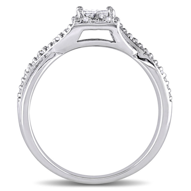0.27 CT. T.W. Quad Princess-Cut Diamond Frame Twist Shank Promise Ring in Sterling Silver|Peoples Jewellers