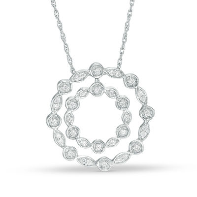 0.23 CT. T.W. Diamond Scalloped Double Circle Pendant in Sterling Silver