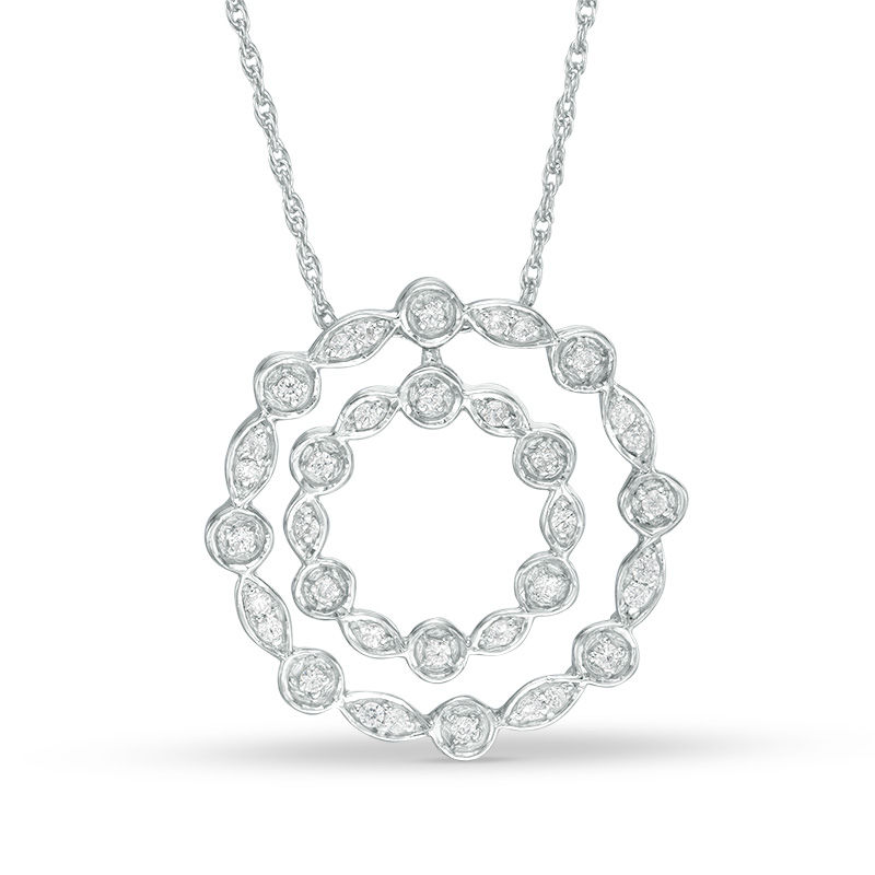 0.23 CT. T.W. Diamond Scalloped Double Circle Pendant in Sterling Silver|Peoples Jewellers