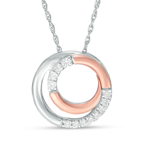 0.18 CT. T.W. Diamond Circle Loop Pendant in Sterling Silver and 10K Rose Gold