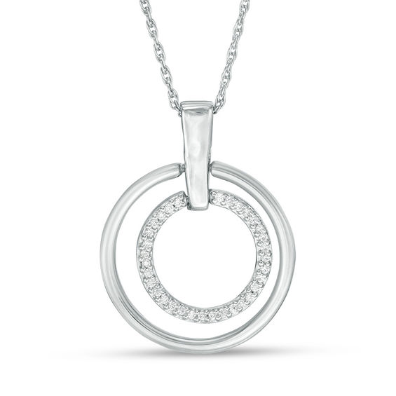 0.115 CT. T.W. Diamond Double Circle Pendant in Sterling Silver