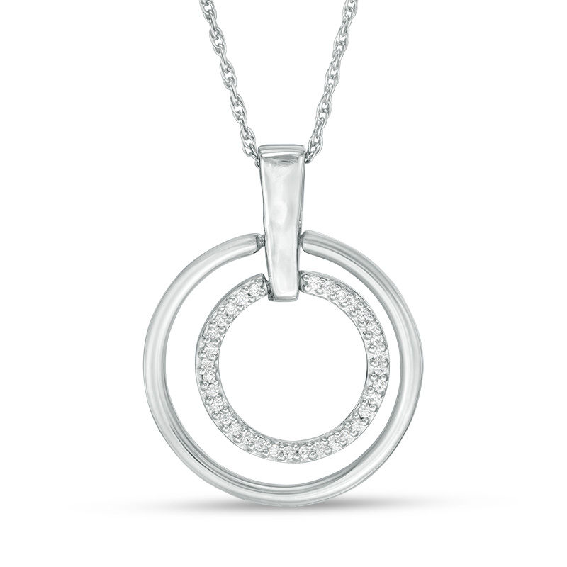 0.115 CT. T.W. Diamond Double Circle Pendant in Sterling Silver|Peoples Jewellers
