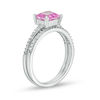 6.0mm Princess-Cut Lab-Created Pink Sapphire and 0.18 CT. T.W. Diamond Bridal Set in Sterling Silver