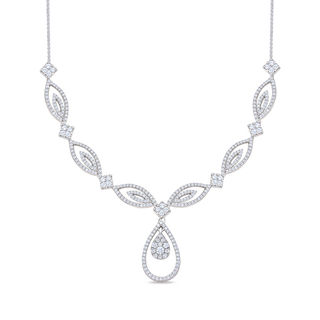 0.96 CT. T.W. Pear-Shaped Multi-Diamond Ornate Teardrop Necklace in 10K White Gold