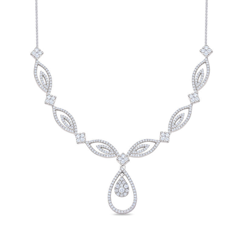 0.96 CT. T.W. Pear-Shaped Multi-Diamond Ornate Teardrop Necklace in 10K White Gold|Peoples Jewellers