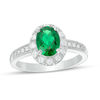 Thumbnail Image 0 of Oval Lab-Created Green Quartz and White Sapphire Frame Vintage-Style Ring in Sterling Silver