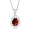 Thumbnail Image 0 of Oval Garnet and Lab-Created White Sapphire Frame Vintage-Style Pendant in Sterling Silver