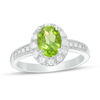 Oval Peridot and Lab-Created White Sapphire Frame Vintage-Style Ring in Sterling Silver