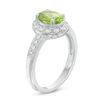 Oval Peridot and Lab-Created White Sapphire Frame Vintage-Style Ring in Sterling Silver