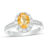 Thumbnail Image 1 of Oval Citrine and Lab-Created White Sapphire Frame Vintage-Style Ring in Sterling Silver