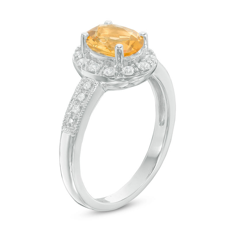 Main Image 2 of Oval Citrine and Lab-Created White Sapphire Frame Vintage-Style Ring in Sterling Silver