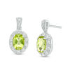 Oval Peridot and Lab-Created White Sapphire Frame Vintage-Style Drop Earrings in Sterling Silver