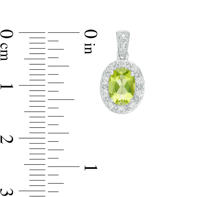 Oval Peridot and Lab-Created White Sapphire Frame Vintage-Style Drop Earrings in Sterling Silver