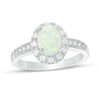 Thumbnail Image 0 of Oval Lab-Created Opal and White Sapphire Frame Vintage-Style Ring in Sterling Silver