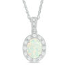 Thumbnail Image 0 of Oval Lab-Created Opal and White Sapphire Frame Vintage-Style Pendant in Sterling Silver
