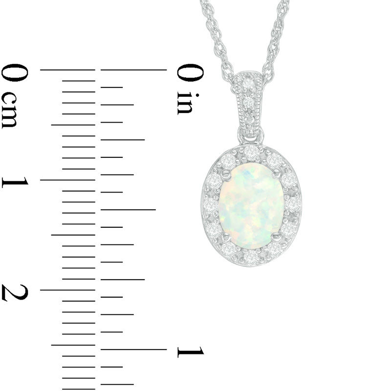 Oval Lab-Created Opal and White Sapphire Frame Vintage-Style Pendant in Sterling Silver|Peoples Jewellers