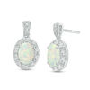 Thumbnail Image 0 of Oval Lab-Created Opal and White Sapphire Frame Vintage-Style Drop Earrings in Sterling Silver
