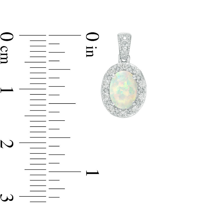 Oval Lab-Created Opal and White Sapphire Frame Vintage-Style Drop Earrings in Sterling Silver