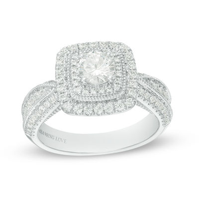 Vera Wang Love Collection 1.18 CT. T.W. Diamond Double Cushion Frame Engagement Ring in 14K White Gold