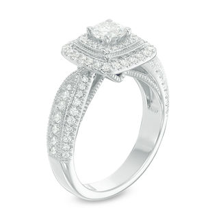 Vera Wang Love Collection 1.18 CT. T.W. Diamond Double Cushion Frame Engagement Ring in 14K White Gold