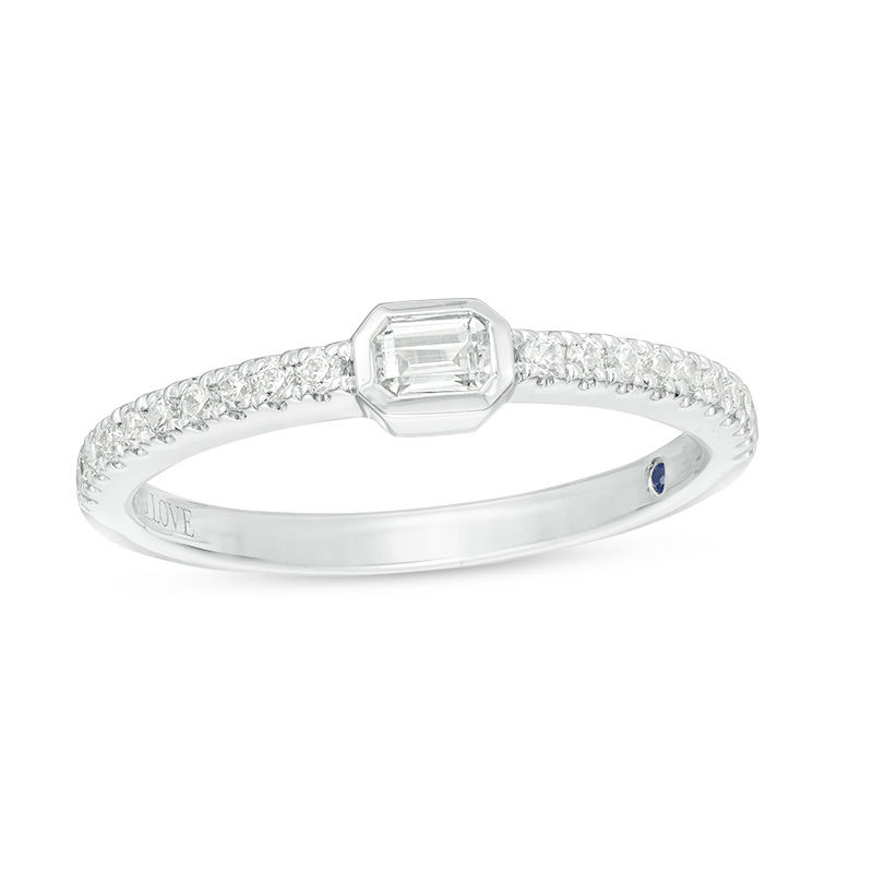 Vera Wang Love Collection 0.30 CT. T.W. Emerald-Cut Diamond Sideways Stackable Band in 14K White Gold|Peoples Jewellers