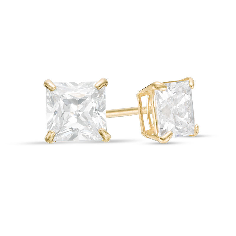 5.0mm Princess-Cut Cubic Zirconia Solitaire Stud Earrings in 14K Gold|Peoples Jewellers