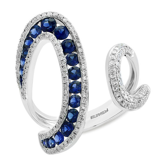 EFFY™ Collection Blue Sapphire and 0.42 CT. T.W. Diamond Open Shank Wrap Ring in 14K White Gold