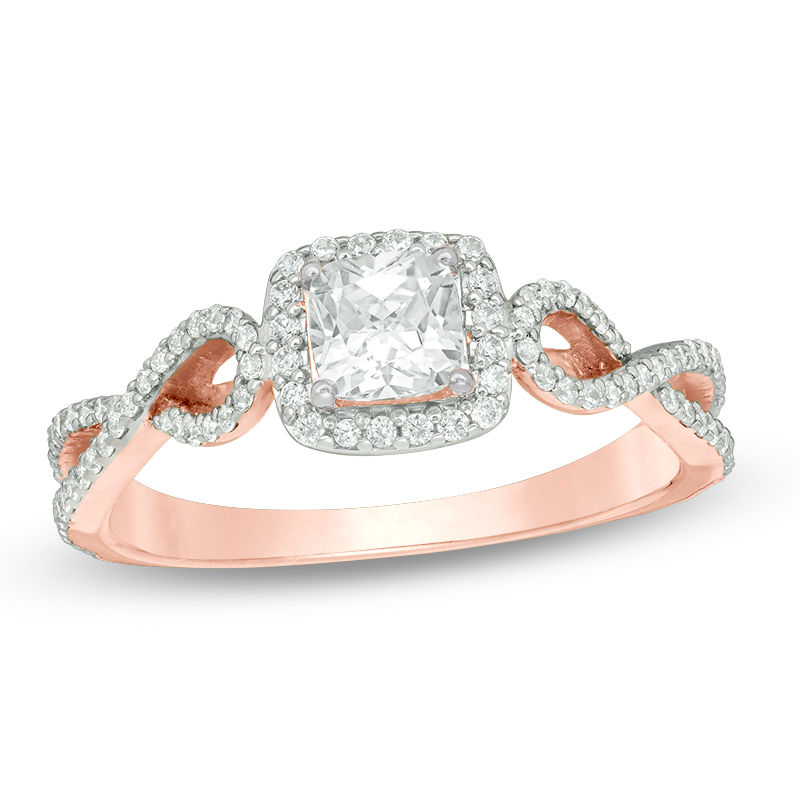 0.70 CT. T.W. Certified Canadian Cushion-Cut Diamond Frame Twist Engagement Ring in 14K Rose Gold (I/I2)|Peoples Jewellers