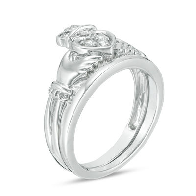 0.09 CT. T.W. Composite Diamond Claddagh Bridal Set in 10K White Gold