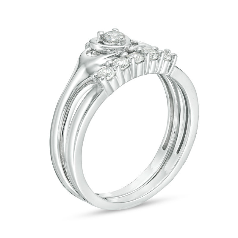 0.23 CT. T.W. Diamond Claddagh Bridal Set in 10K White Gold|Peoples Jewellers