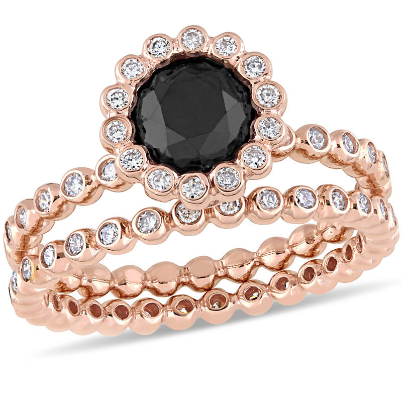 1.96 CT. T.W. Enhanced Black and White Diamond Frame Bridal Set in 10K Rose Gold|Peoples Jewellers