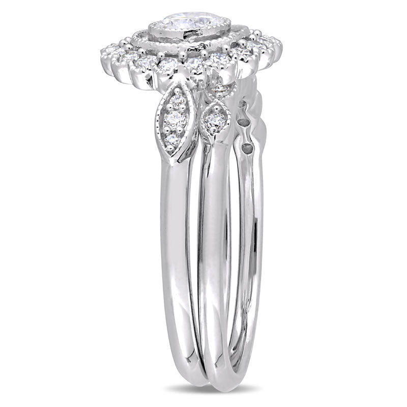 0.73 CT. T.W. Diamond Flower Frame Vintage-Style Bridal Set in 10K White Gold|Peoples Jewellers