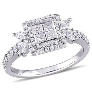 0.91 CT. T.W. Quad Princess-Cut Diamond Double Frame Engagement Ring in 14K White Gold