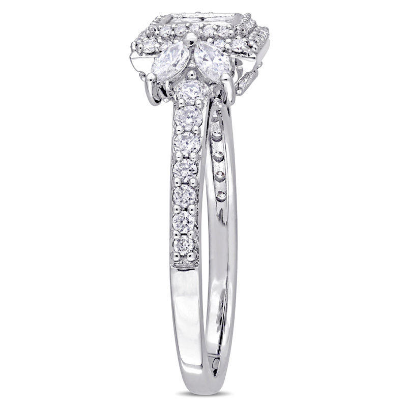 0.91 CT. T.W. Quad Princess-Cut Diamond Double Frame Engagement Ring in 14K White Gold