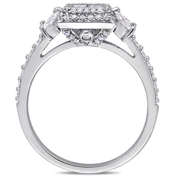 0.91 CT. T.W. Quad Princess-Cut Diamond Double Frame Engagement Ring in 14K White Gold