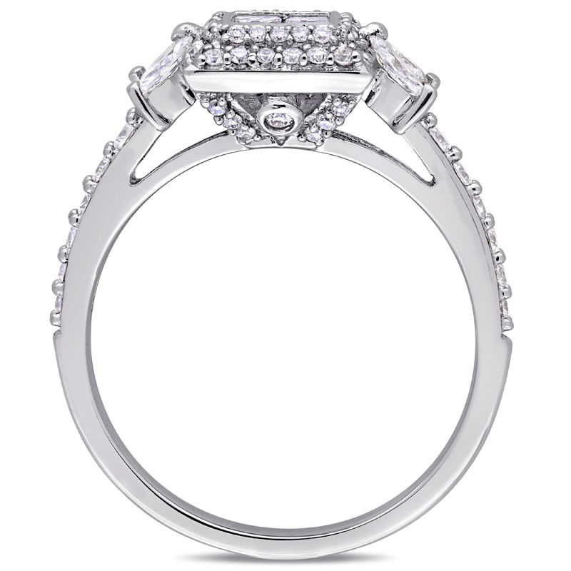 0.91 CT. T.W. Quad Princess-Cut Diamond Double Frame Engagement Ring in 14K White Gold