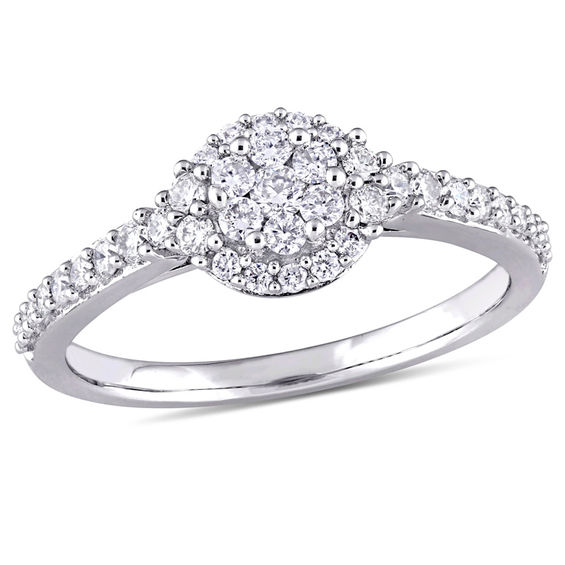 0.49 CT. T.W. Multi-Diamond Frame Tri-Sides Engagement Ring in 14K White Gold