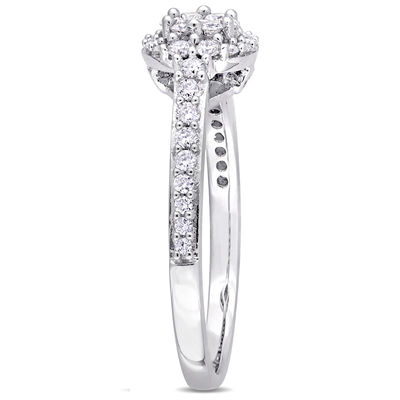 0.49 CT. T.W. Multi-Diamond Frame Tri-Sides Engagement Ring in 14K White Gold