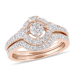 0.73 CT. T.W. Diamond Frame Vintage-Style Bridal Set in 10K Rose Gold