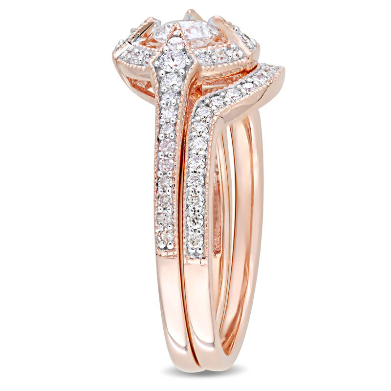0.73 CT. T.W. Diamond Frame Vintage-Style Bridal Set in 10K Rose Gold|Peoples Jewellers