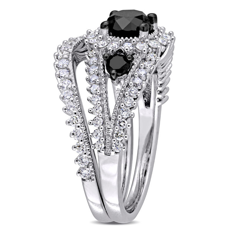 2.01 CT. T.W. Enhanced Black and White Diamond Three Stone Bridal Set in 10K White Gold|Peoples Jewellers