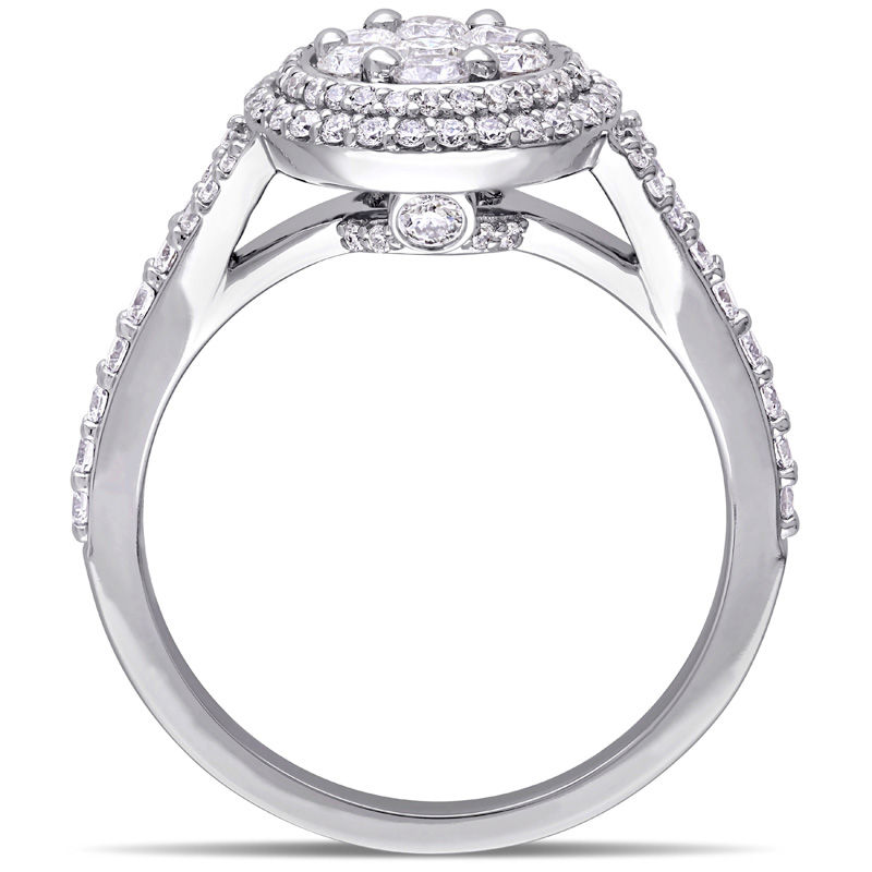 0.98 CT. T.W. Multi-Diamond Double Frame Engagement Ring in 14K White Gold