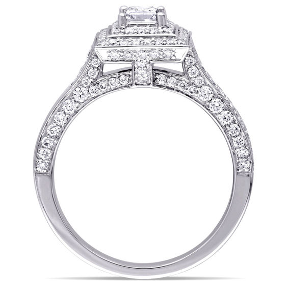 1.27 CT. T.W. Princess-Cut Diamond Double Frame Engagement Ring in 14K White Gold