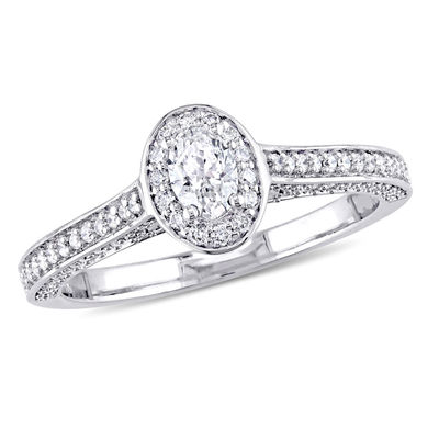 0.72 CT. T.W. Oval Diamond Frame Engagement Ring in 14K White Gold