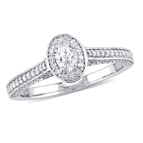 0.72 CT. T.W. Oval Diamond Frame Engagement Ring in 14K White Gold